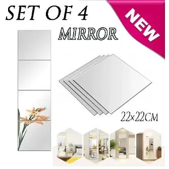COD 4pcs/set 3D Square Glass Mirror Full Body Mirror Wall Bedroom Living Room Self Adhesive DIY Mirror  Full Body Mirror Durable Decor Decoration Multicolor decorative Room