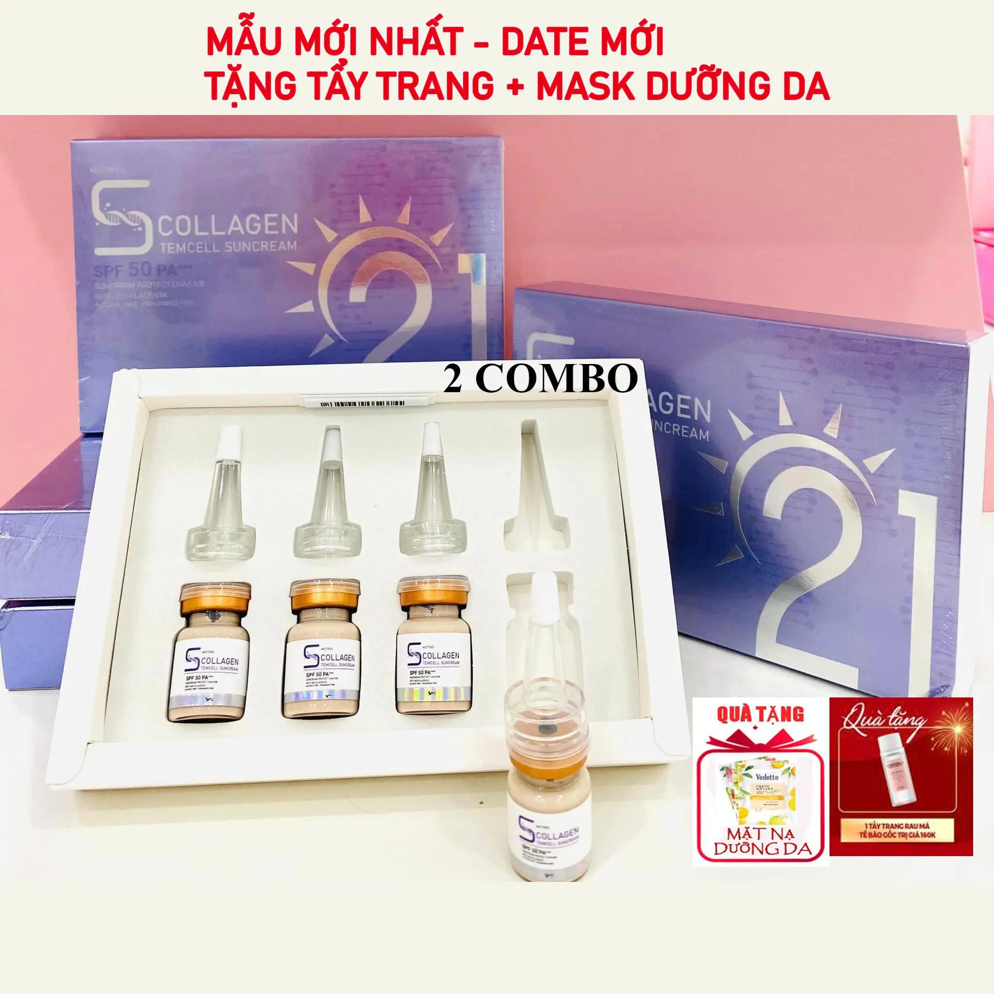 Combo 2 Serum Chống Nắng Tế Bào Gốc 21 giờ 5 in 1 Motree Tặng Mask và Tẩy Trang Sunscreen