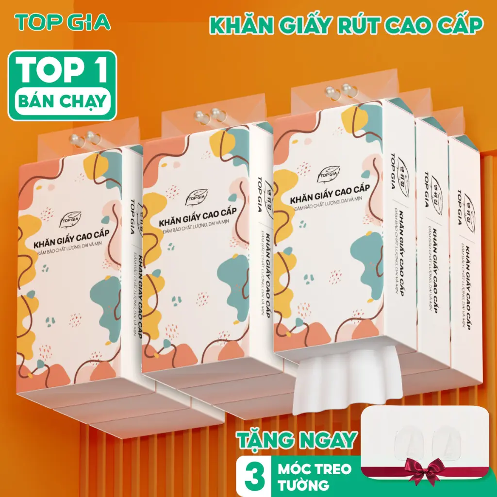 [FLASH SALE THỨ 6] Thùng 4 bịch khăn giấy rút Top Gia treo tường đa sắc 1280 tờ, dập vân 4D, siêu dai và mềm mịn Giấy Vệ Sinh khan giay kho