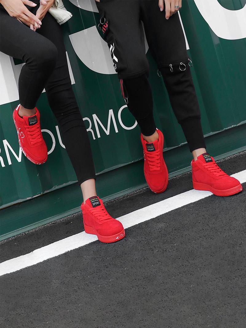 Product Introduction of Women's Heartbeat Pattern Lace Up High Top Skate Shoes, Casual Comfortable Sports Shoes for Daily Wear, Female All-match Round Toe Shoes for Daily Wear 8