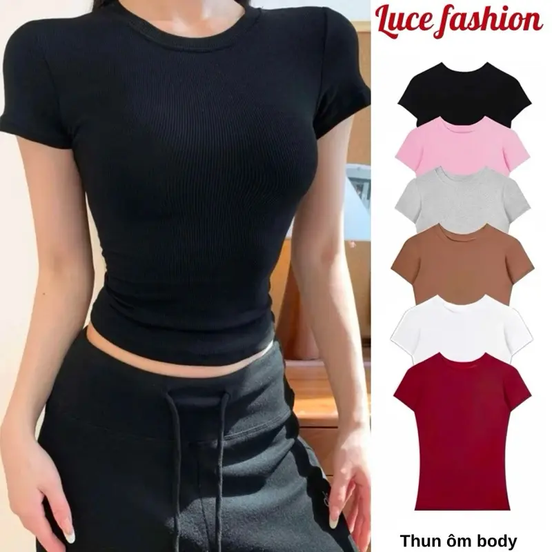 Áo Thắt Eo Ôm Body Cổ Tròn Vải Gân Tăm Nhiều Màu - Size S, M, L