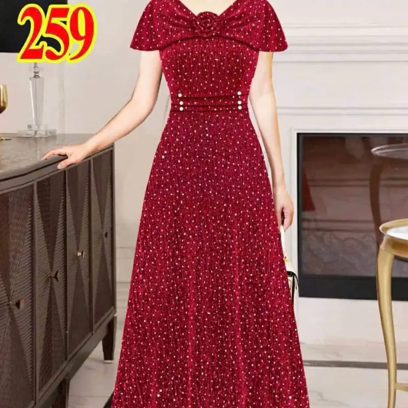 Mã259 Đầm Thiết Kế Đi Tiệc-Thun Kim Sa Co Giãn. Kiểu Dáng Sang Trọng