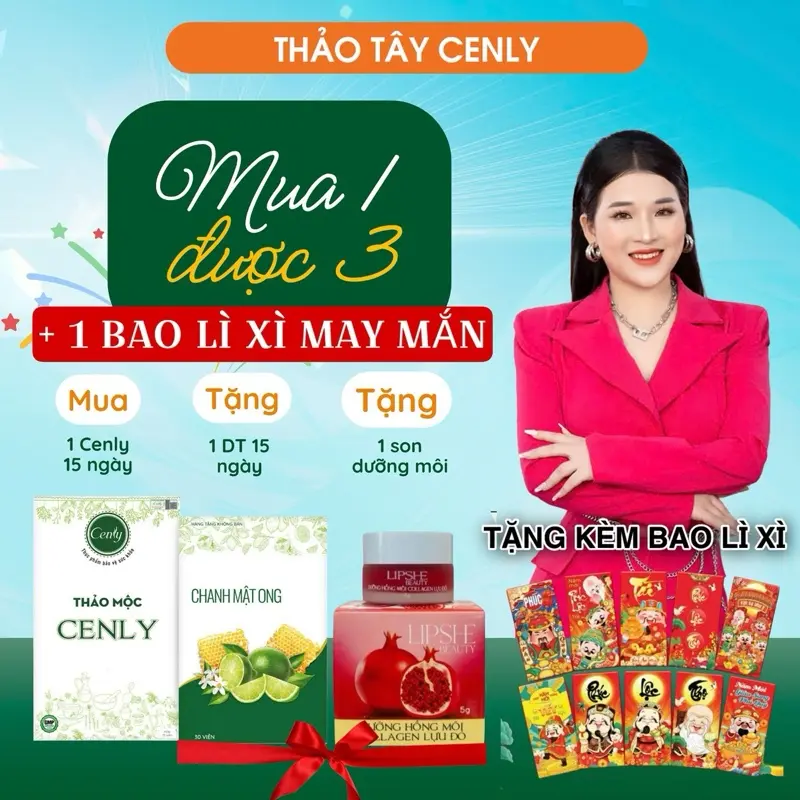 [LÌ XÌ] Combo Thảo mộc Cenly 30viên + TẶNG 1 DT chanh mật ong 30viên + TẶNG 1son dưỡng môi lựu đỏ LIPSHE 5g + TẶNG KÈM 1BAO LÌ XÌ / viên thảo mộc hỗ trợ làm đẹp Thảo Tây Cenly