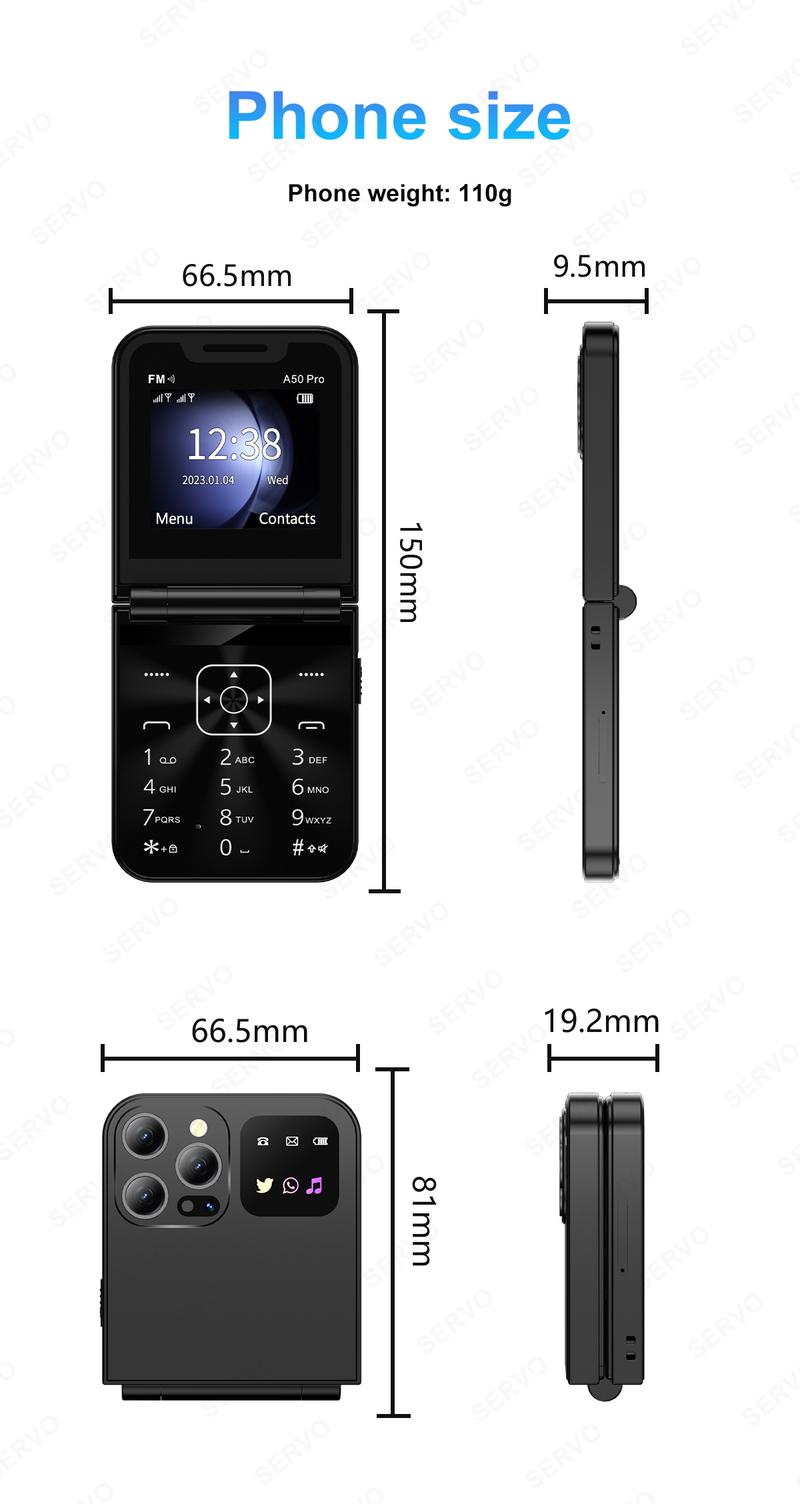 Product Introduction of Điện Thoại Lật, SERVO A50 Pro, Thẻ SIM Kép GSM, Đèn Pin Điện, Ghi Âm Cuộc Gọi Tự Động, Màn Hình 2.4 Inch, Có Thể Gập Lại, Tương Thích Type-C, Điện Thoại Di Động 84