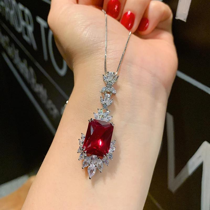 Product Introduction of 2022 New Arrival Ruby Gemstone Neckle Pendant Ring Drop Earrings Women's Luxury Wedding Party Jewelry Sets Anniversary Gift 10