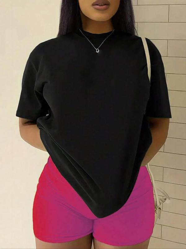 Unisex's Solid Round Neck Short Sleeve Tee, Basic Crew Neck T-Shirt for Daily Wear, Casual Top for All Seasons 0