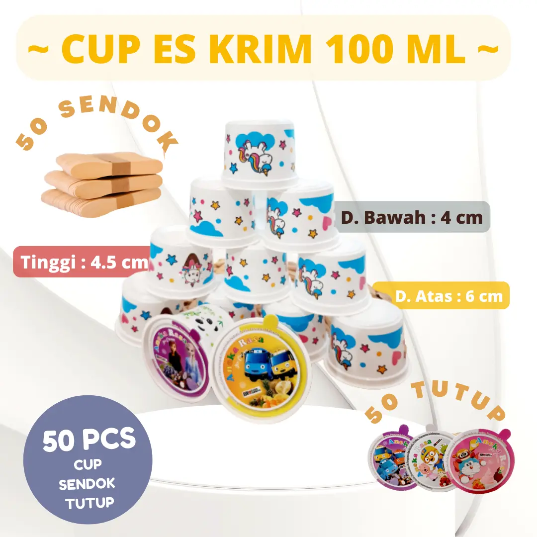 cup eskrim 50PCS tempat es cream cup lengkap 50ML,60ML,100ML paket ice cream cup