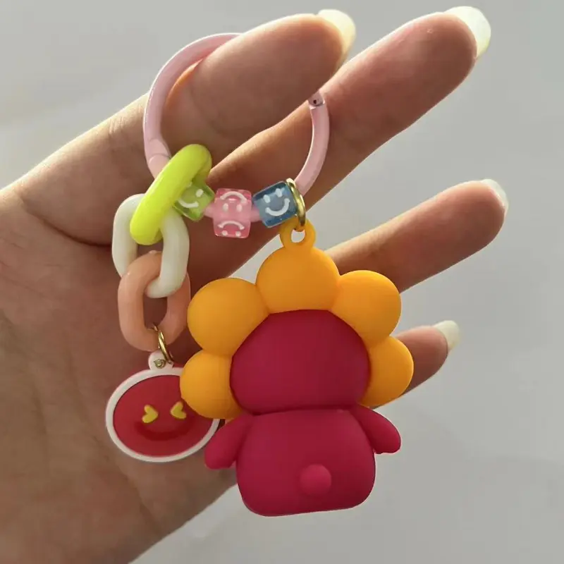Cute Funny Face Sun Flower Strawberry Bear Toy Small Pendant Car Keychain Bag Ornament Internet Celebrity Gift