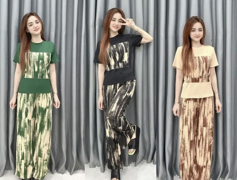 SET ĐỒ BỘ NỮ SUÔNG MẶC NHÀ,ĐI CHƠI,CỔ TRÒN QUẦN DÀI ỐNG RỘNG-CHẤT VẢI THUN GÂN Áo Top