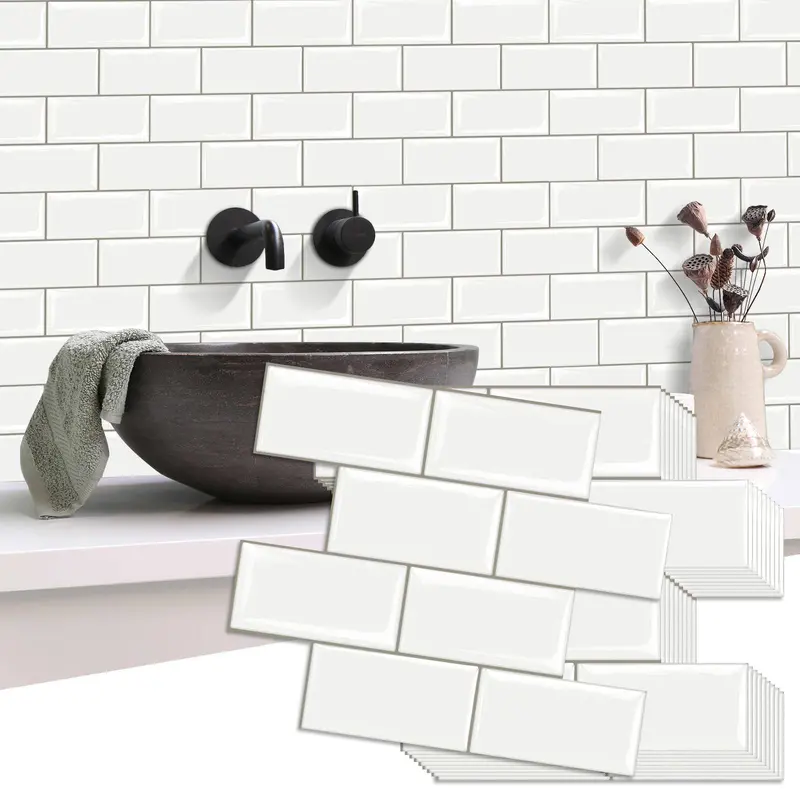 3D Brick Pattern Wall Sticker, 10pcs/set Waterproof Self-adhesive Wall Tile Sticker, High Temperature Resistant Decorative Wallpaper for Kitchen 4