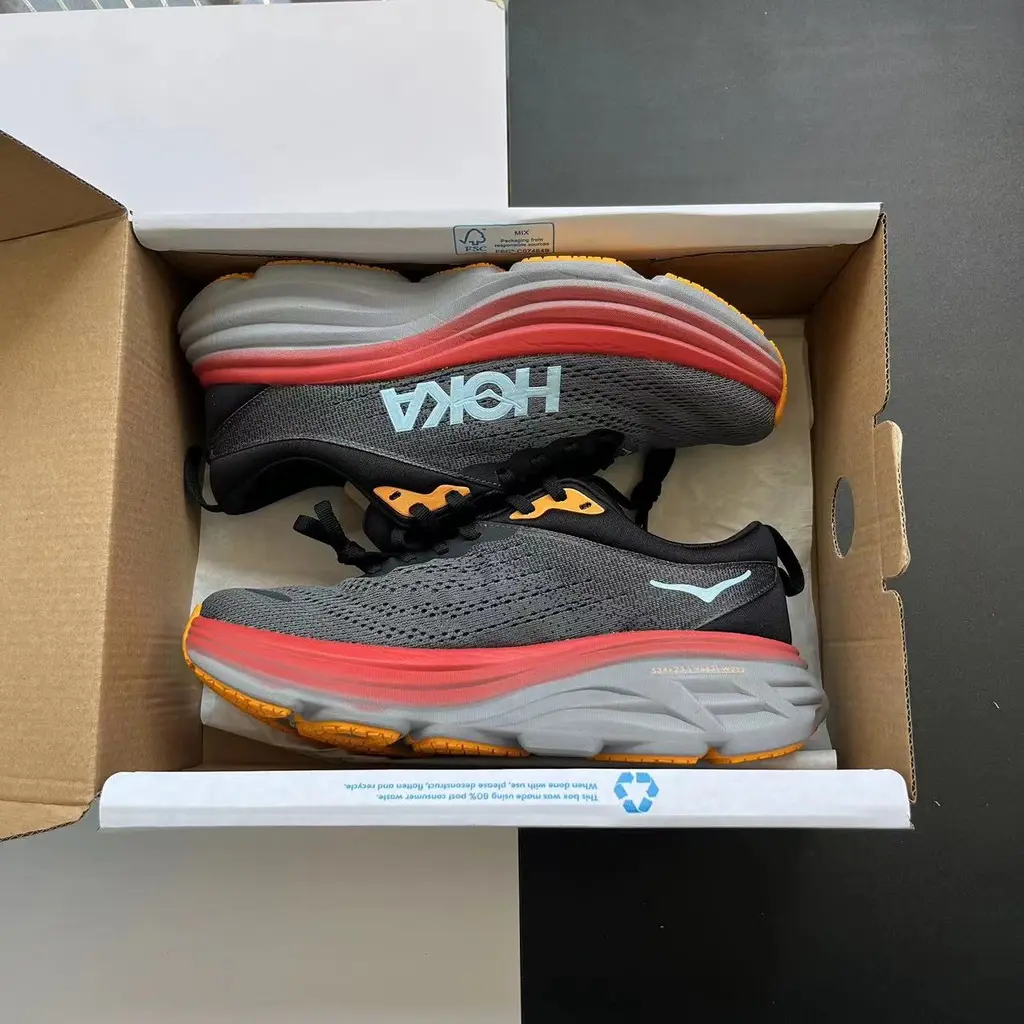 2023New Ready stock HOKA ONE ONE Bondi 8 Shock Absorption Running Shoes Black Grey Red