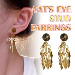 anting wanita anti karat dan tidak luntur Anting Panjang Wanita Anting Wanita Batu Tiger Eye