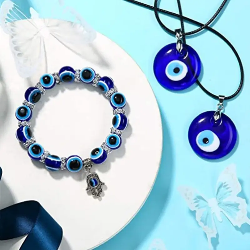 nhong for Evil Eye Beaded Charm Bracelet Blue Eye Bead Bracelet Turkish Lucky Necklace Suitable for Ladies Men for Protection