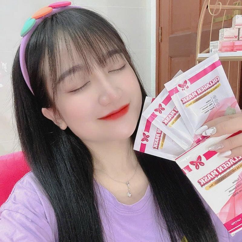 MAT NẠ   Ủ TRẮNG DA MẶT COLLAGEN NGỌC TRAI (hộp 3 gói) tặng kèm cọ qét Skincare Làm Đẹp Da 3