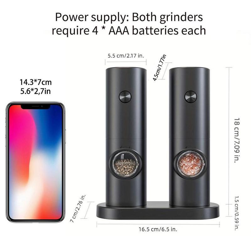 Product Introduction of Electric Pepper Mills Set without Battery, Battery Powered LED Light Adjustable Salt and Pepper Mills with Base and Brush, Kitchen Gadgets, Kitchen Accessories, Summer for Gift Seasoning Utensils 1