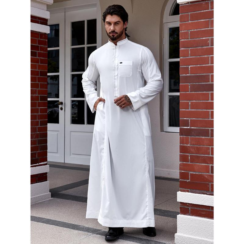 Áo Choàng Nam Hồi Giáo, Phong Cách Trung Đông Dubai Thổ Nhĩ Kỳ, Màu Trơn Dáng Rộng Vừa Vặn, Cổ Chân Đế Nhỏ, Thiết Kế 0