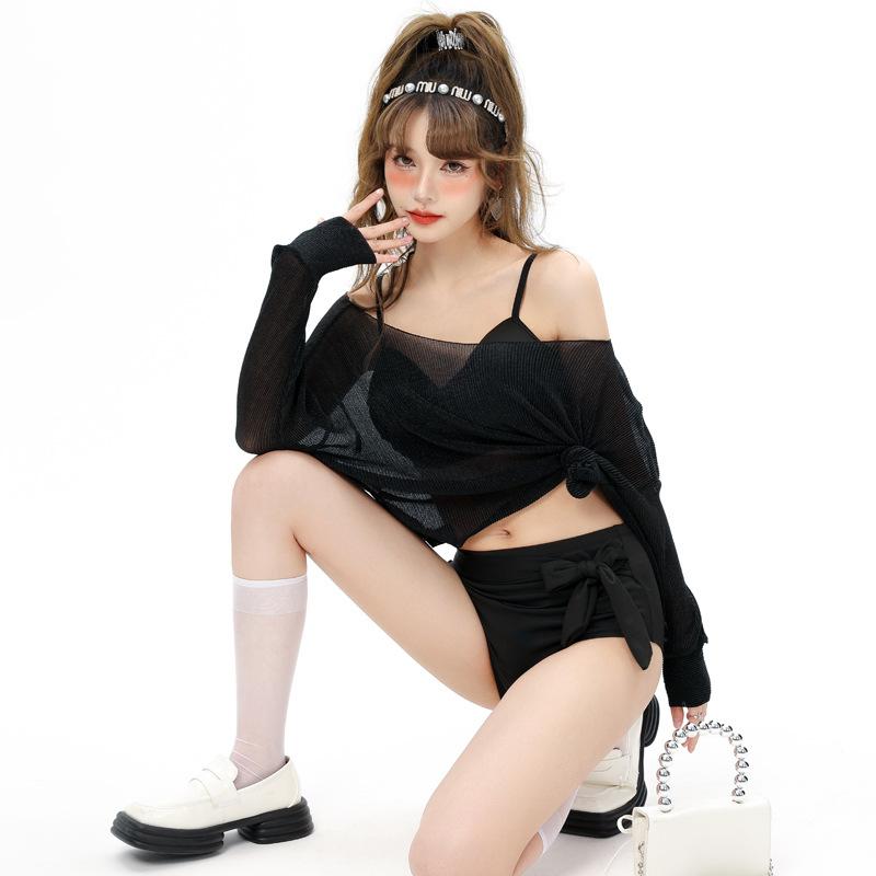 Bikini đi biển set 3 chi tiết đồ bơi nữ áo bra rút dây có mút ngực kèm quần nhún và áo lưới kín đáo 9961 A2 4