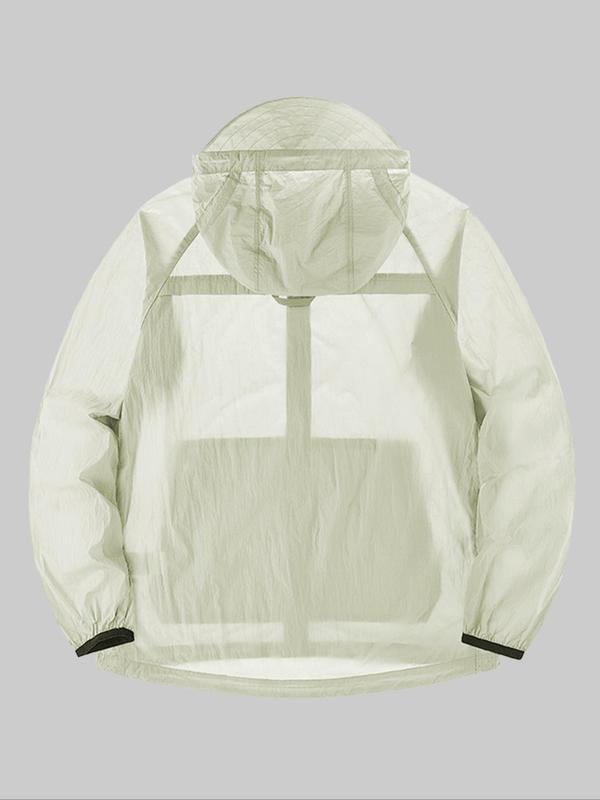 Men's Solid Color Breathable Sun Protection Hooded Jacket, Casual Lightweight Zip Up Long Sleeve Jacket for Outdoor Activities, Men's Outerwear for Summer 1
