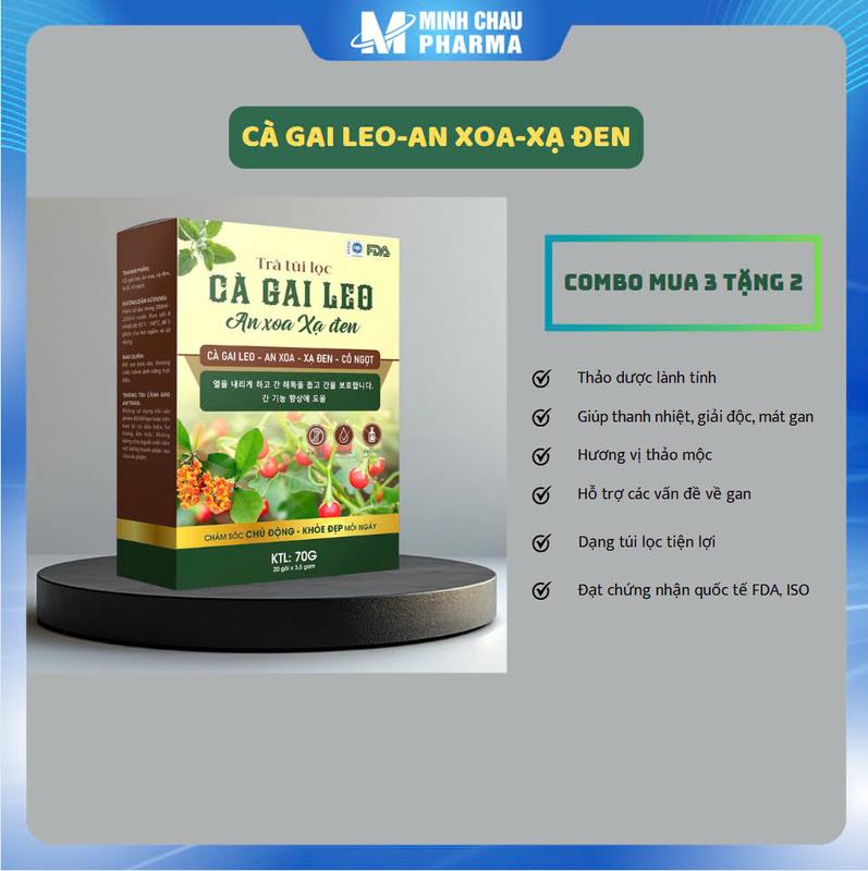   Combo 3 tặng 2  Trà Cà Gai Leo An Xoa Xạ Đen Lá Ổi Cỏ Ngọt giúp thanh nhiệt mát gan Hộp 20 túi lọc x 3,5g - Tea Nước Trà Chè tốt cho sức khỏe 