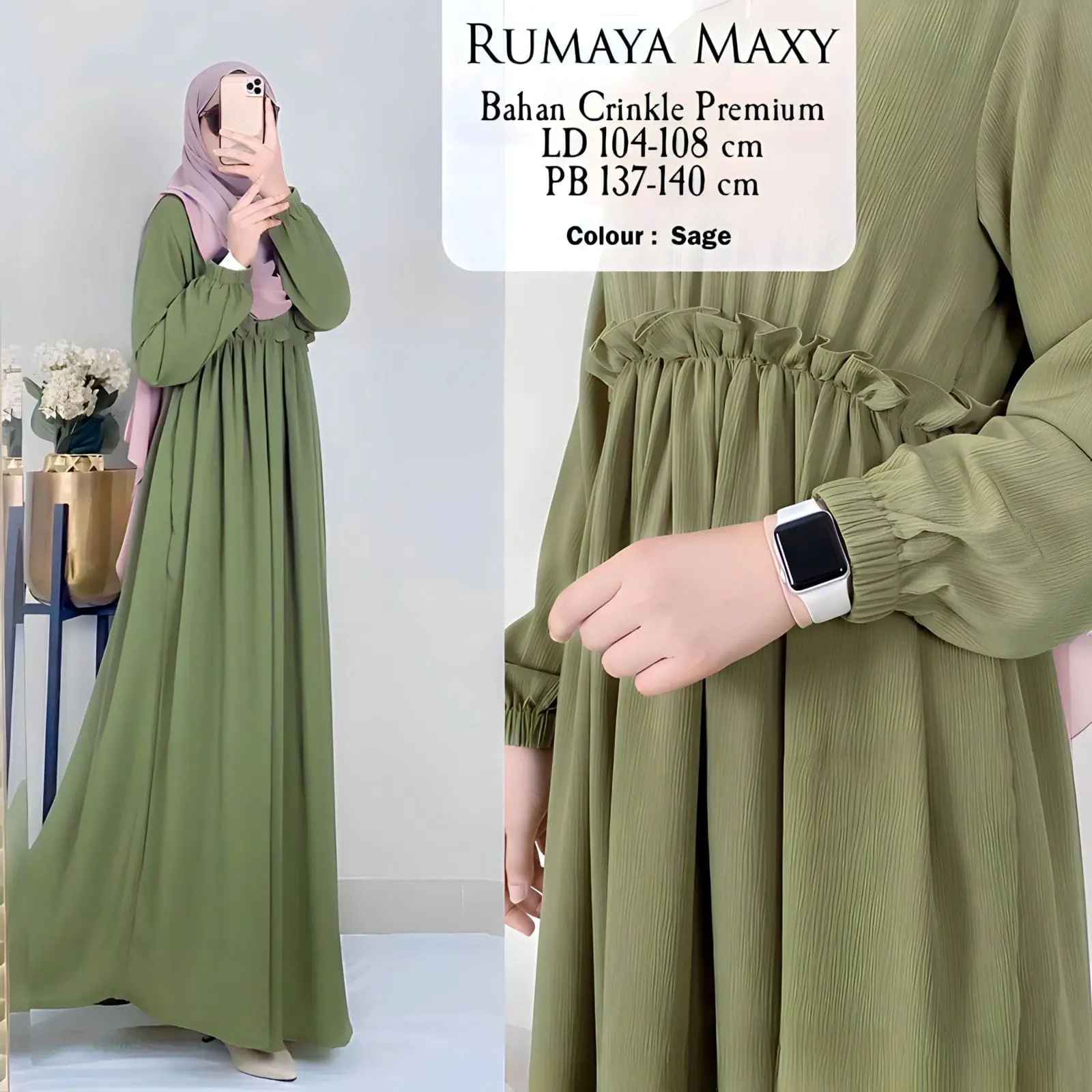 Gamis Wanita Muslim RUMAYA MAXY DRESS Putih terbaru Baju gamis Mewah Kain crinkle premium Cantik Airflow Dewasa