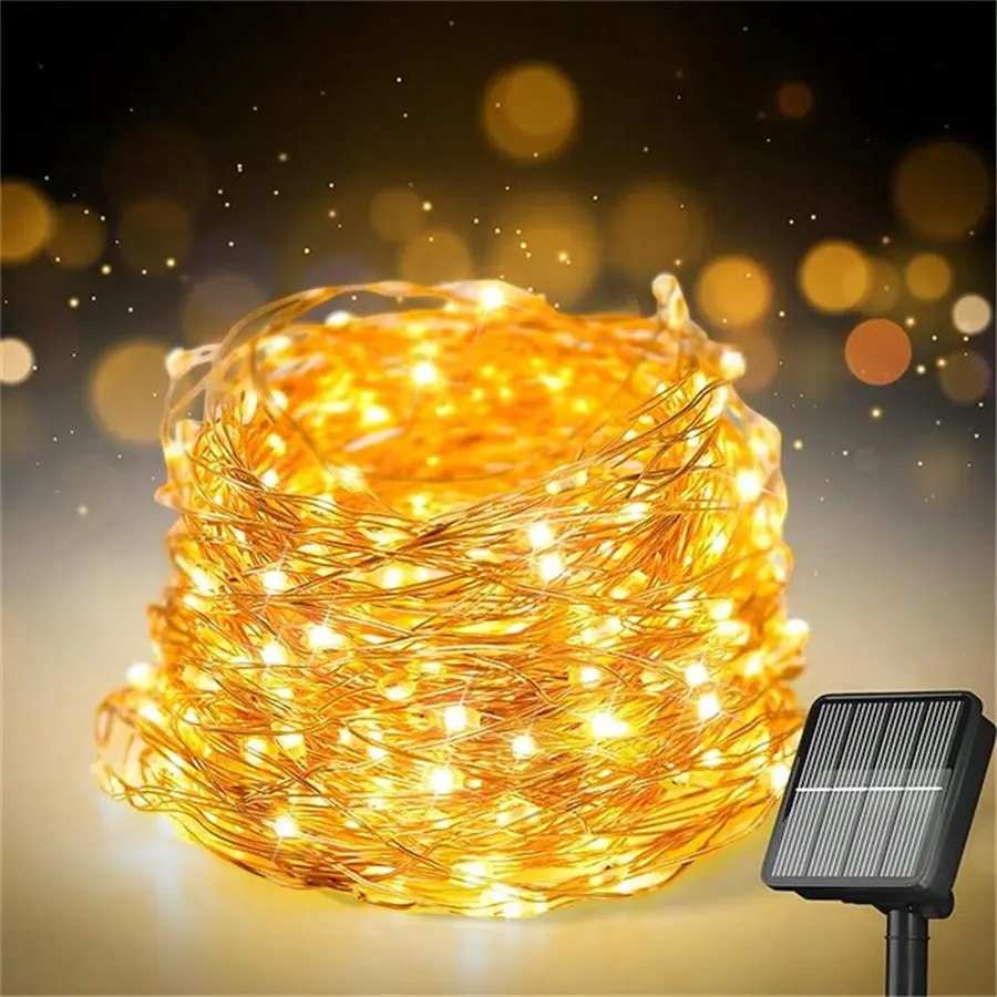 Solar Fairy Lights Outdoor, 33ft 100 LED Solar String Lights Outdoor, 8 Modes Copper Wire Twinkle Lights For Patio Tree Garden Christmas Wedding Party Decoration
