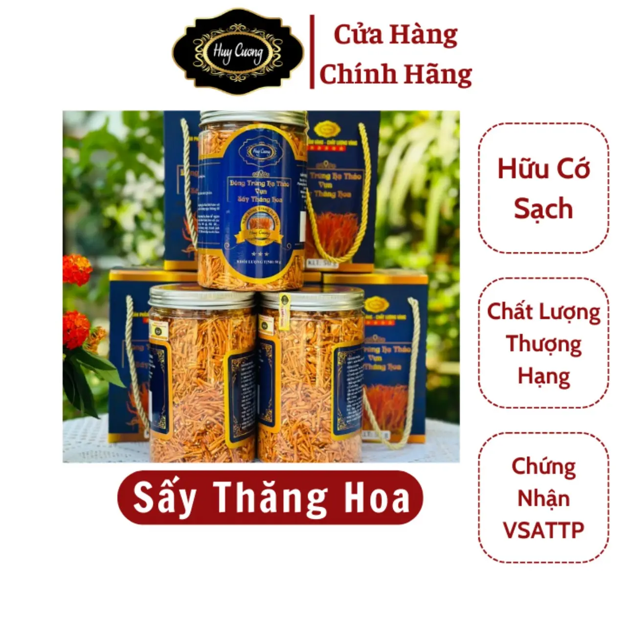 Com bo 2h đông trùng hạ thảo huy cương sấy thăng hoa  lọ vụn mỗi lọ 50g( tặng 1 gói bột hòa tan  10g)