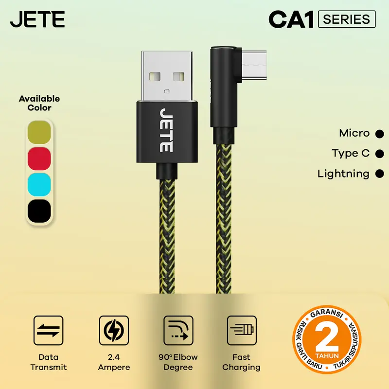 Kabel USB Type C / Lightning JETE CA1 Fast Charging - Garansi Resmi 2 Tahun Biru Laptop Panjang 0
