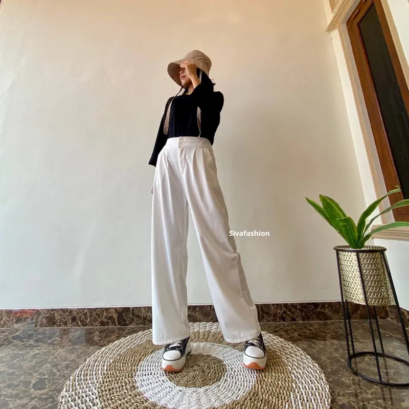 Sivafashion-Jennie Knit Pants Celana Kulot Highwaist Knit Kancing Wanita 5