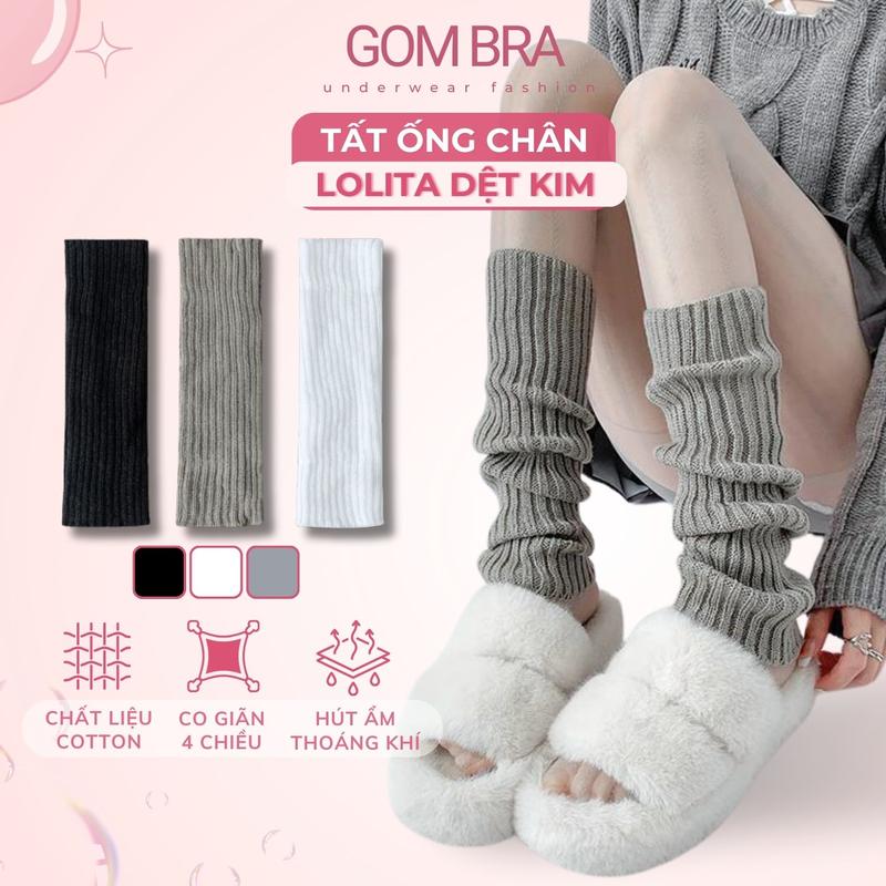 Vớ ống chân dệt kim Gom Bra phong cách y2k, tất lolita dáng thụng 3 chiều dài, chất liệu mềm mịn, ấm chân Nữ - AJ-2501-1DOI