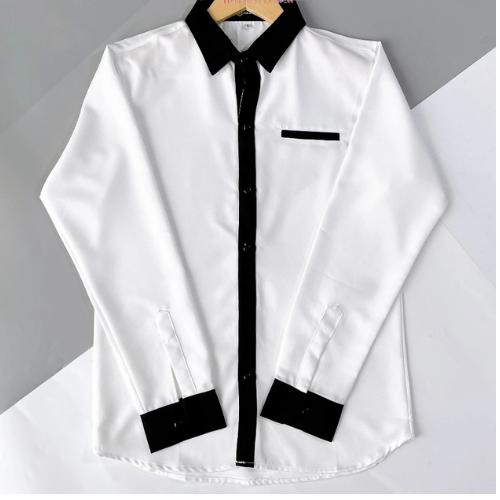 Áo sơ mi nam vải cotton lạnh 2 màu đen trắng phối túi, cổ tay GUSSET MEN SMP03 2