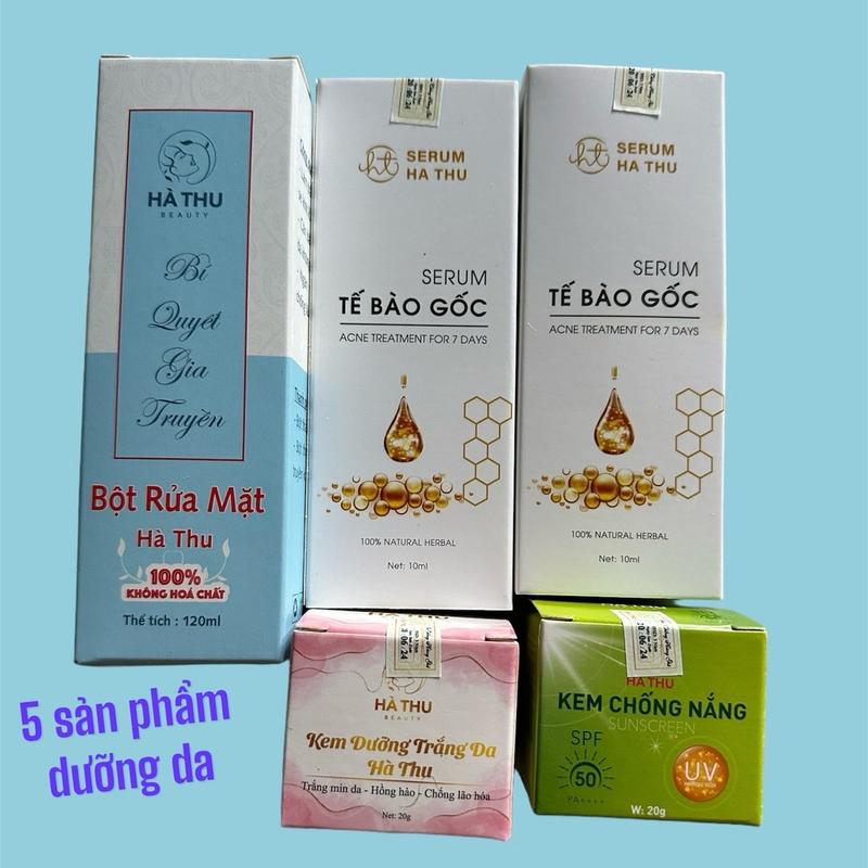 2 serum 1 kem dưỡng da 1 bột rửa mặt 1 kem chống nắng Hà Thu Skincare Làm Đẹp Da