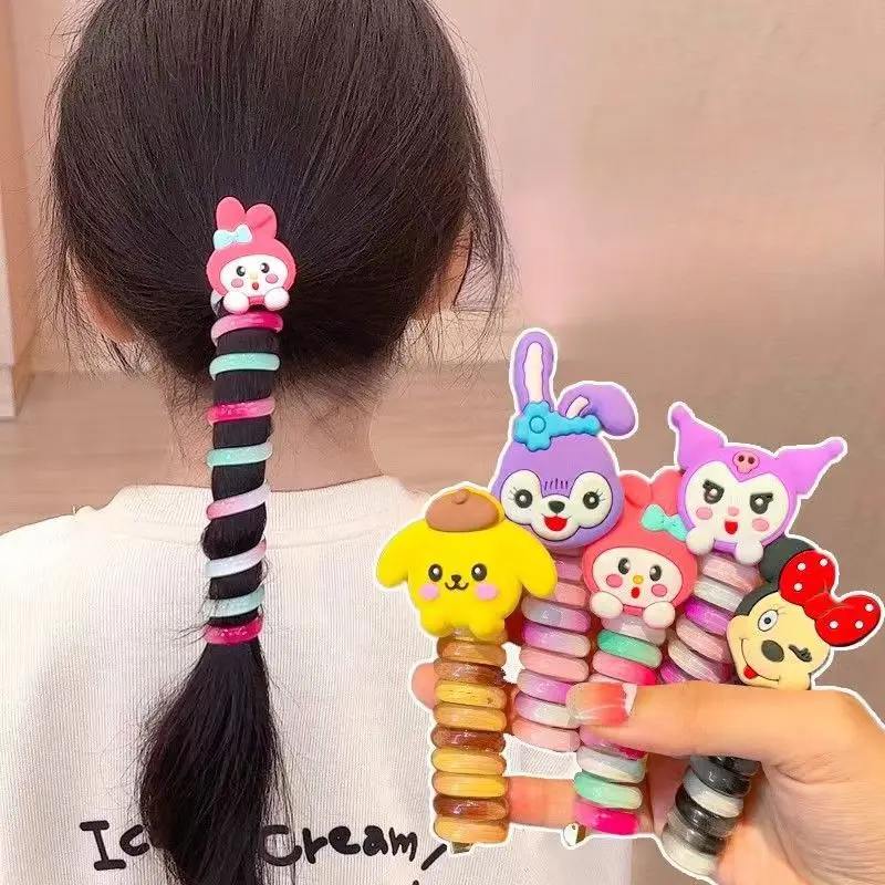 1 PCS Children's Phone Line Hair Band High Stretch Durable Hair Rope for Girls Ponytail Braided Hair Accessories Cute Cartoon Headwear