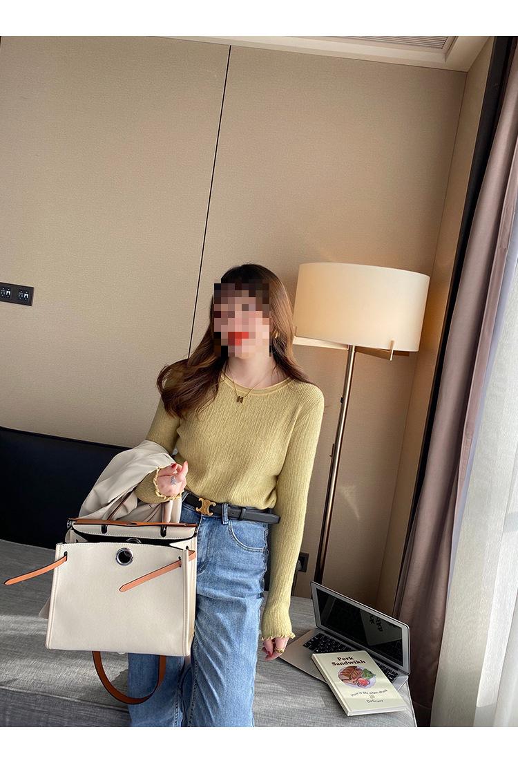 Product Introduction of Women's Knitted Bottoming Shirt 2024 New Early Autumn Design Sense Niche Fashionable Sweater round Neck Sweater Inner Wear Blouse Knitwear Womenswear Tops Lingerie Comfort Longsleeve Minimalist Crewneck Basic 3