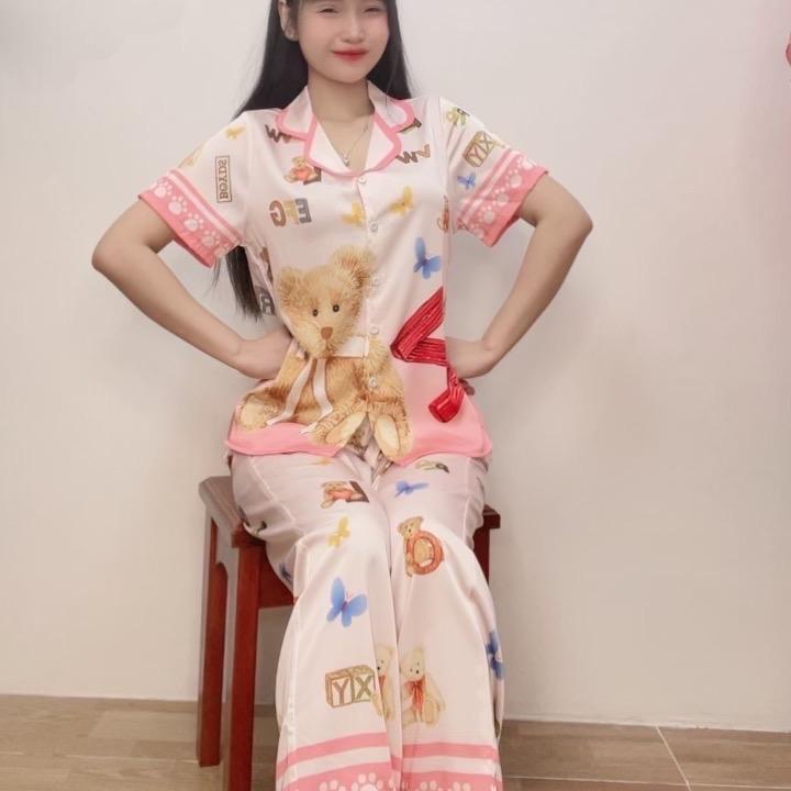 Bộ Pyzama(42_65kg)TN in GẤU Latin cao  cấp in hoại tiết sang trọng tay ngắn quần dài mặc nhà -xưởng May Thanh Thảo Nữ Voi