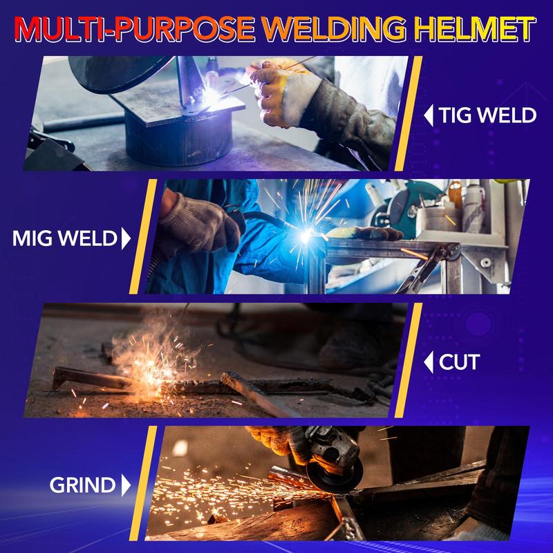 TRQWH Solar Powered Auto Darkening Welding Helmet, Work Equipment for Men, True Color Solar Powered Welding Hood with 4 Arc Sensor, Adjustable Wide Shade Range Welder Mask 6