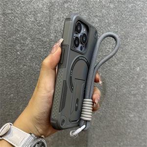 Funda para teléfono con soporte magnético y pulsera, funda a prueba de golpes, accesorios para teléfono compatibles con iPhone 16 15 14 13 12 11 Pro Max 16 15 14 Plus