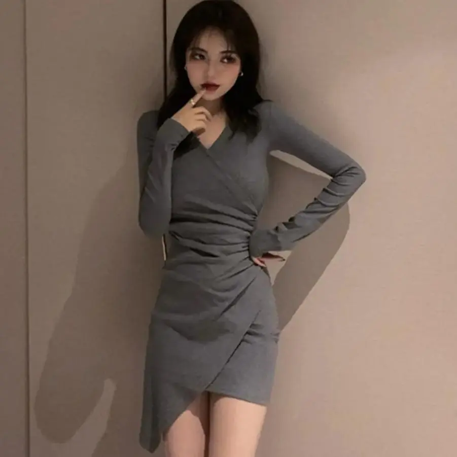 Cross tight dressFleece-line sexy irregular slim-fit long sleeve dress  cross waist slimming hip-raised dress A- line short skirt women cross tight  dress - TikTok Shop Singapore