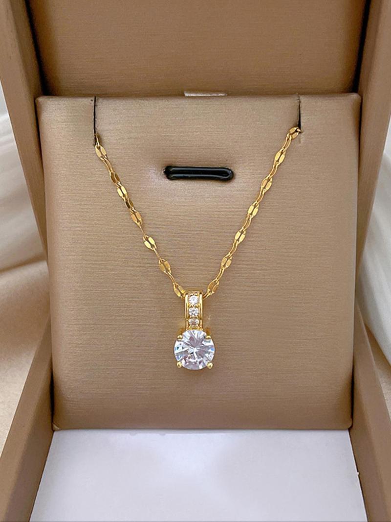 Product Introduction of Women's Elegant Round Rhinestone Pendant Necklace, Exquisite Trendy Pendant Necklace, Chic Jewelry As Gift for Girlfriend 0