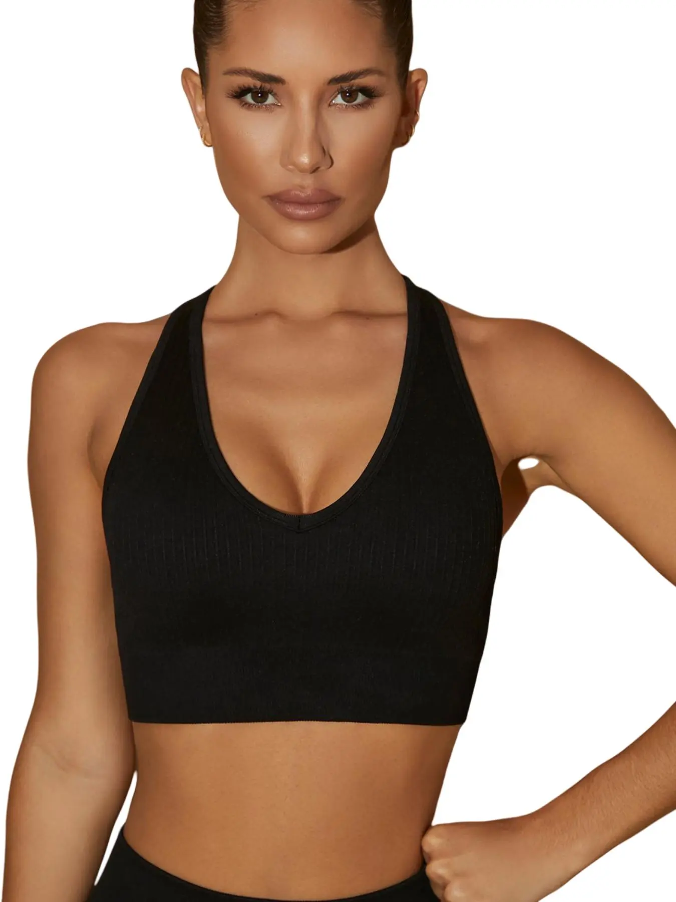 Women's Solid Color Racer Back Crop Tank Top, Casual Breathable Comfortable Sports Top for Gym Workout Yoga, Ladies Summer Sportswear