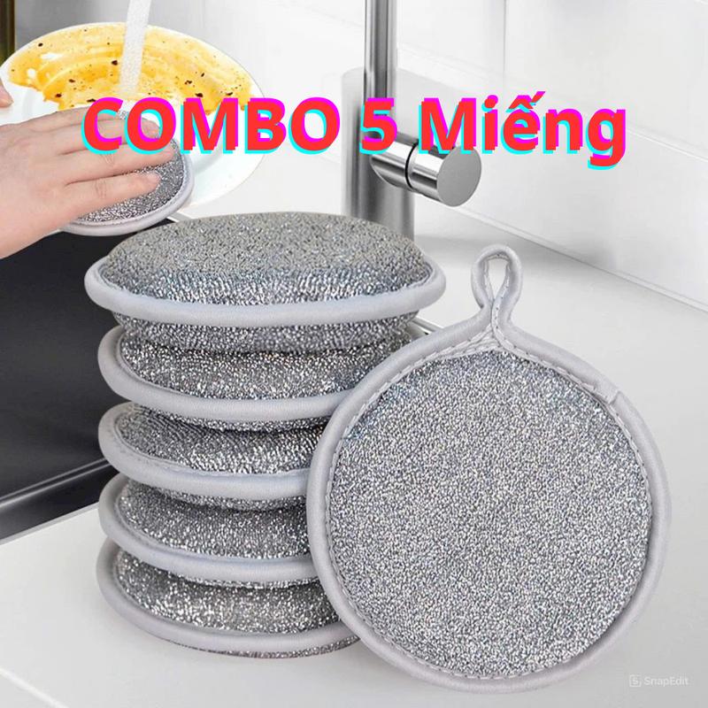   COMBO 5 MIẾNG  Bọt biển rửa bát giẻ rửa bát chén dĩa cọ rửa xoong nồi bằng sợi kim loại cao cấp 