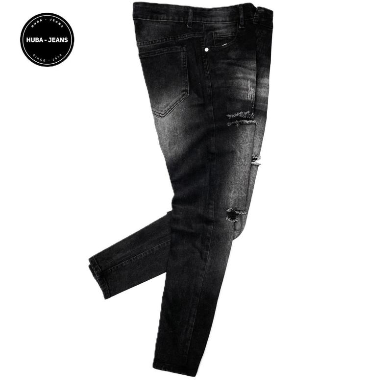 Product Introduction of Quần jeans nam HUBA-JEANS đen wash rách gối Menswear Pants Denim Có Túi 3