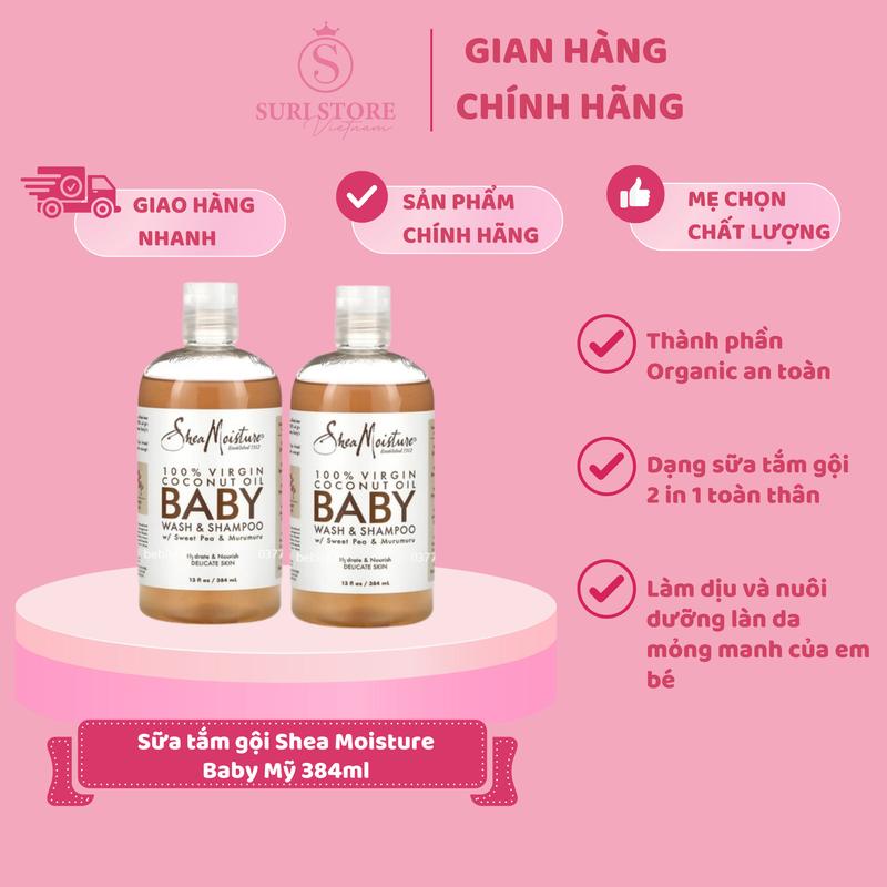 Sữa tắm gội Shea Moisture Baby Mỹ 384ml - Dầu dừa dạng vòi