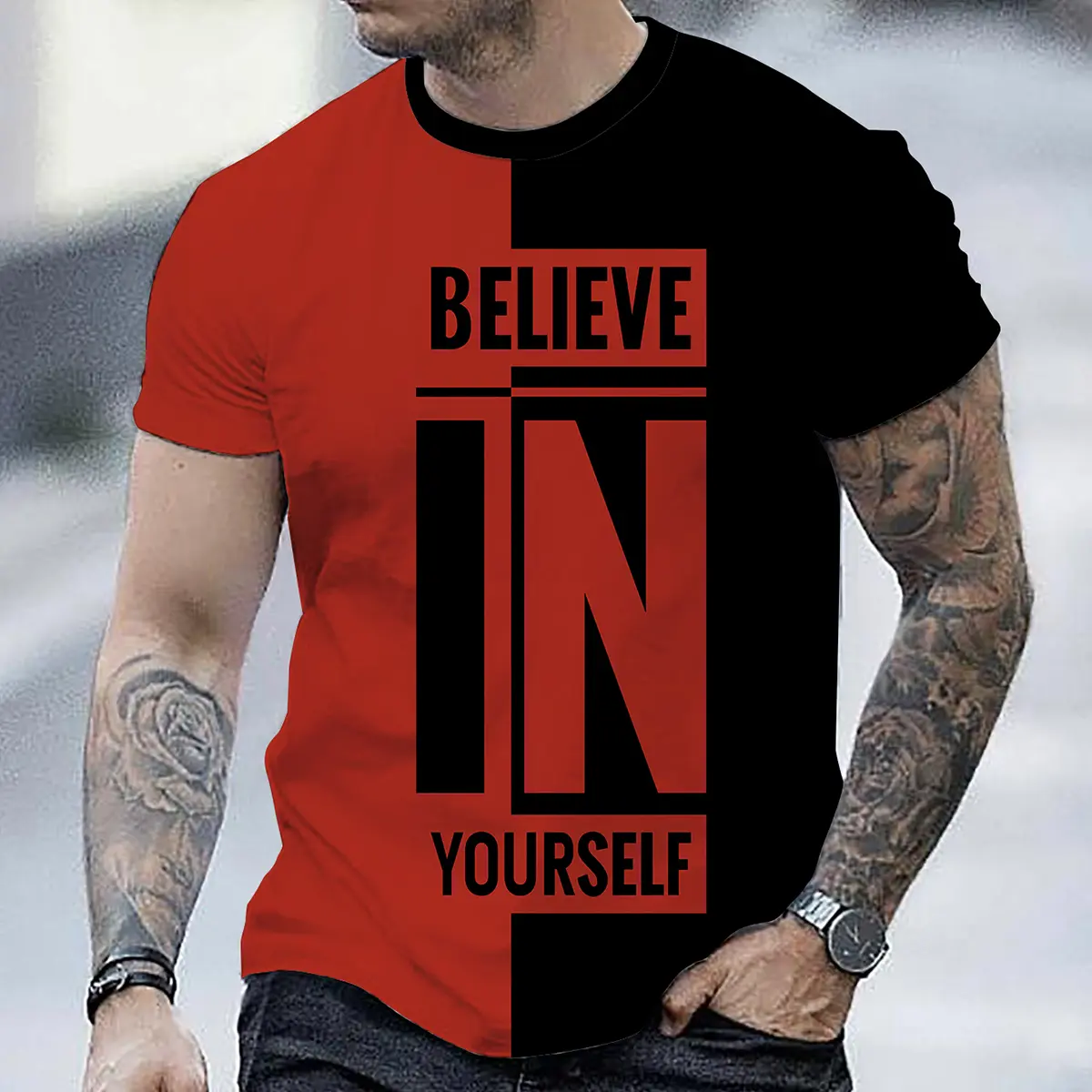 2024 Hot Selling Fashion Believe in Yourself Men's T-Shirt Fun 3D Print Short Sleeve Top Casual O-Neck Loose T-Shirt Summer