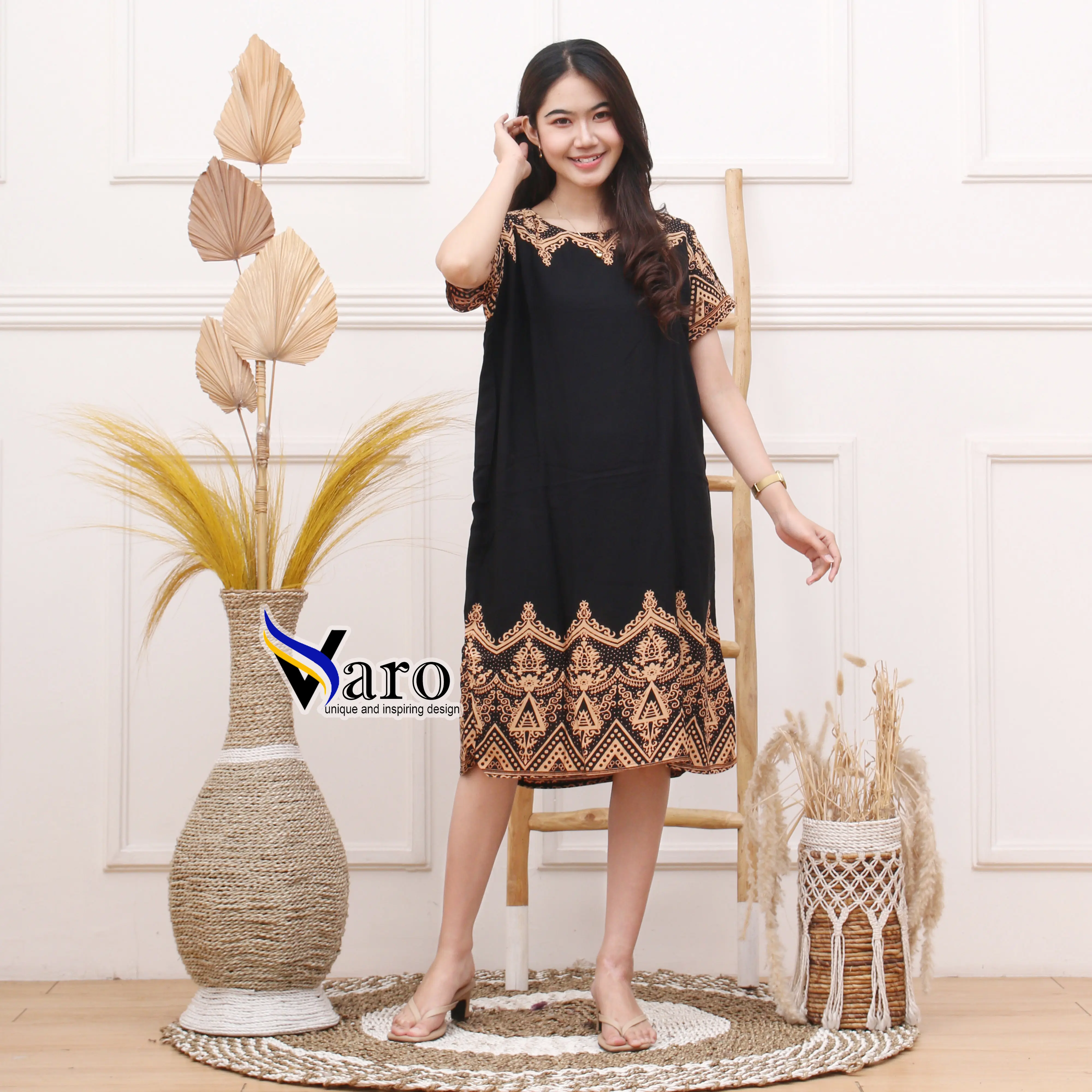 Daster Bali Batik Varo Motif Mahkota Wanita Rayon LD 110cm Dress Pendek Kimono Tidur Nyaman