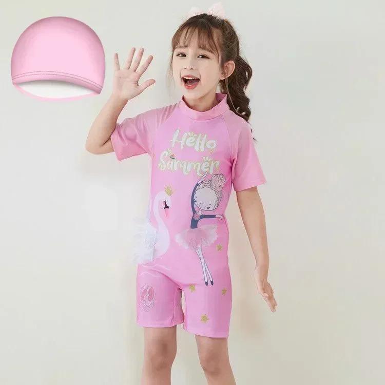Product Introduction of Conservative Swimsuit 2024 One-piece Girl's Short-sleeved Shorts Swimsuit Cartoon Cute Children's Swimsuit Baby Girl 8