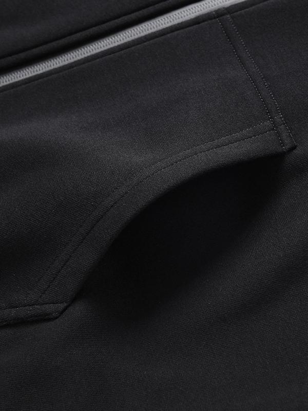 Men's Plain Zipper Jacket Without Top, Long Sleeve Stand Collar Zip Up Jacket Kangaroo Pocket Design, Black Casual Coat Outerwear for Spring & Fall, Men's Clothing 2