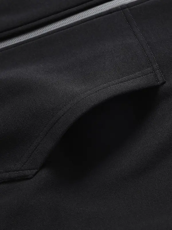 Men's Plain Zipper Jacket Without Top, Long Sleeve Stand Collar Zip Up Jacket Kangaroo Pocket Design, Black Casual Coat Outerwear for Spring & Fall, Men's Clothing 2