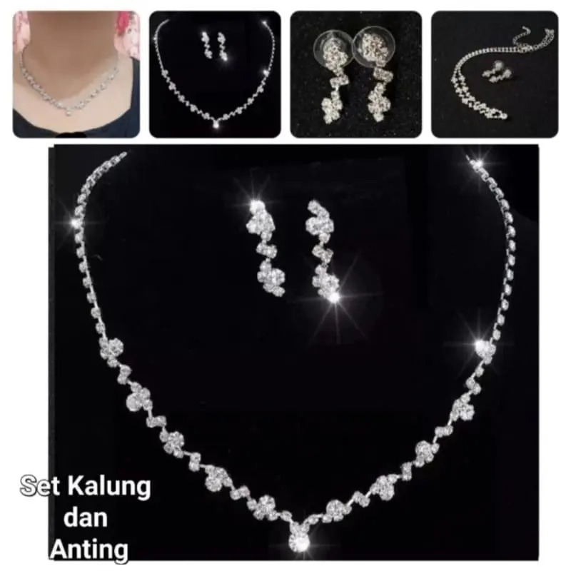 SET KALUNG + ANTING BERKILAU MUTIARA SET ANTING GANTUNG PESTA KALUNG PENGANTIN KOREAN STYLE PREMIUM