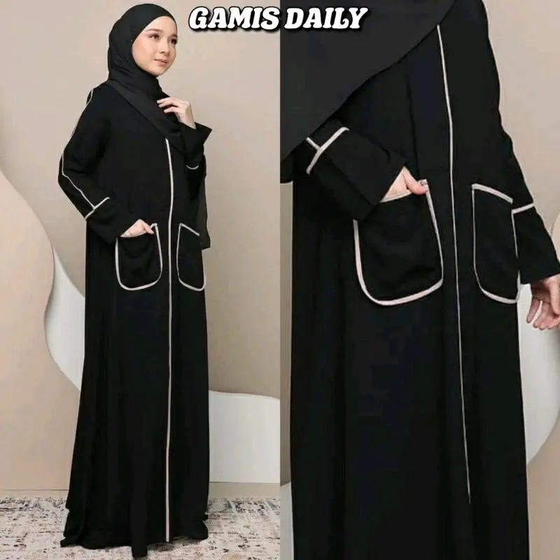 DAILY ABAYA TURQY LISTBAL SAKU / ABAYA HITAM Setrip Polos Hitam Setrip Putih Lembut 1