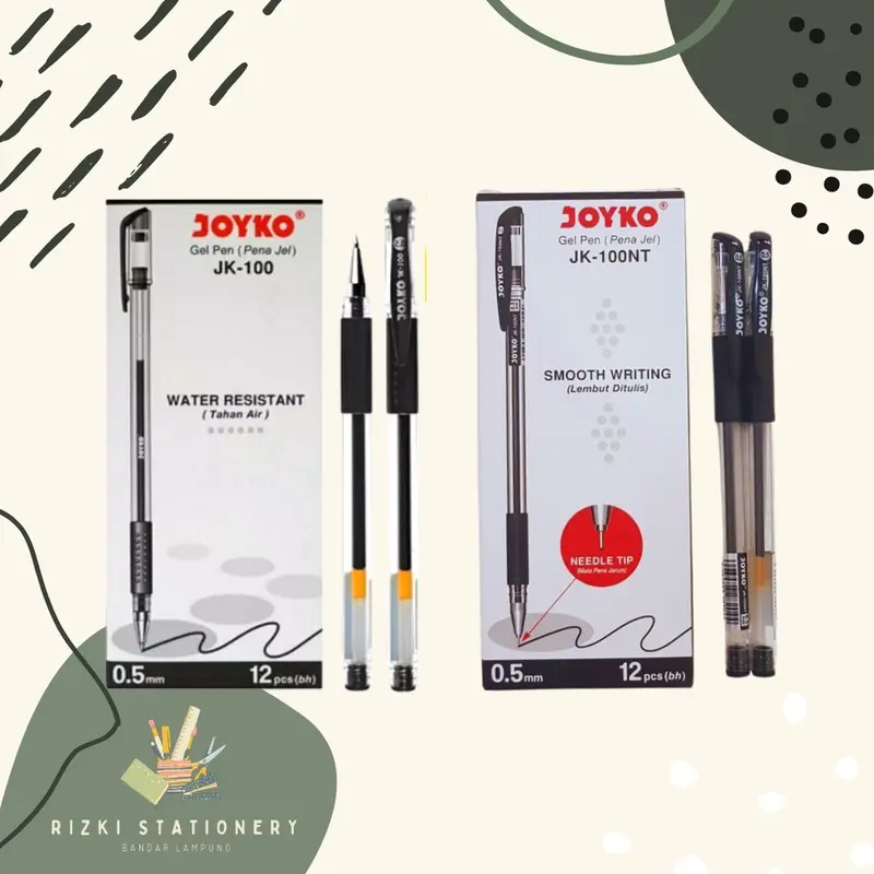 (1 kotak) Pena / Gel Pen / Pulpen Joyko JK 100 / JK 100NT 0.5mm Hitam 0